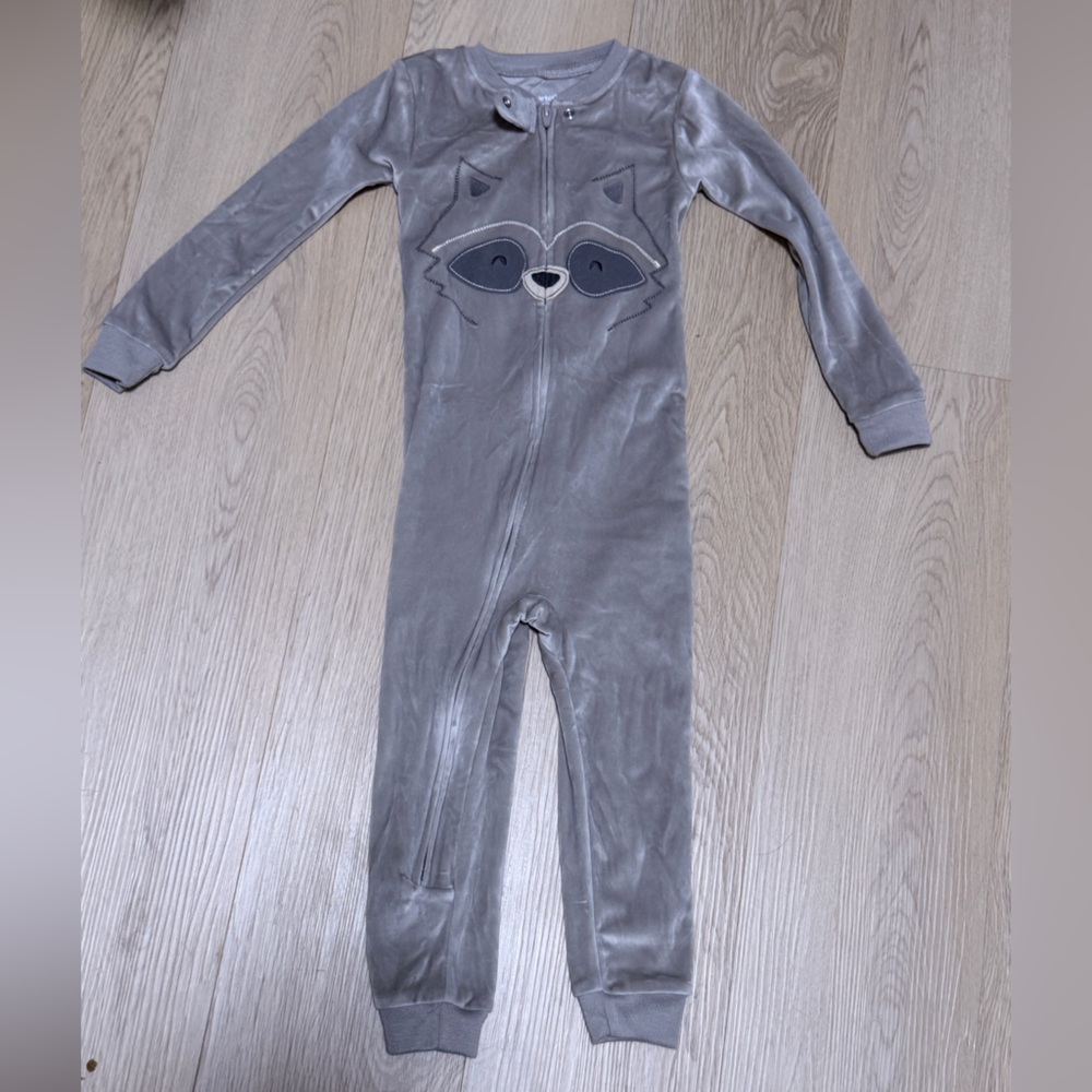 Carter's Gray Velour Raccoon Zip One-Piece